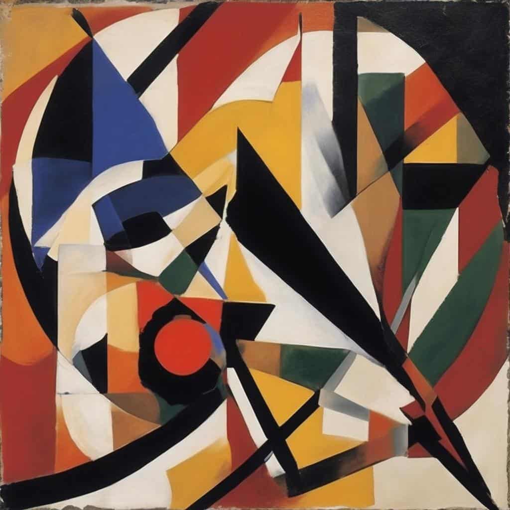 Δημιουργία αφηρημένης τέχνης σε γεωμετρικό στυλ, χρώματα και σχήματα, χωρίς λόγια, έκφραση μέσω σύνθεσης.